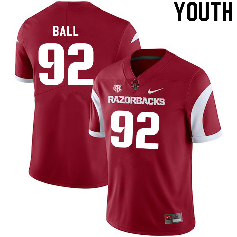 Youth #92 Cameron Ball Arkansas Razorbacks College Football Jerseys Sale-Cardinal - Click Image to Close